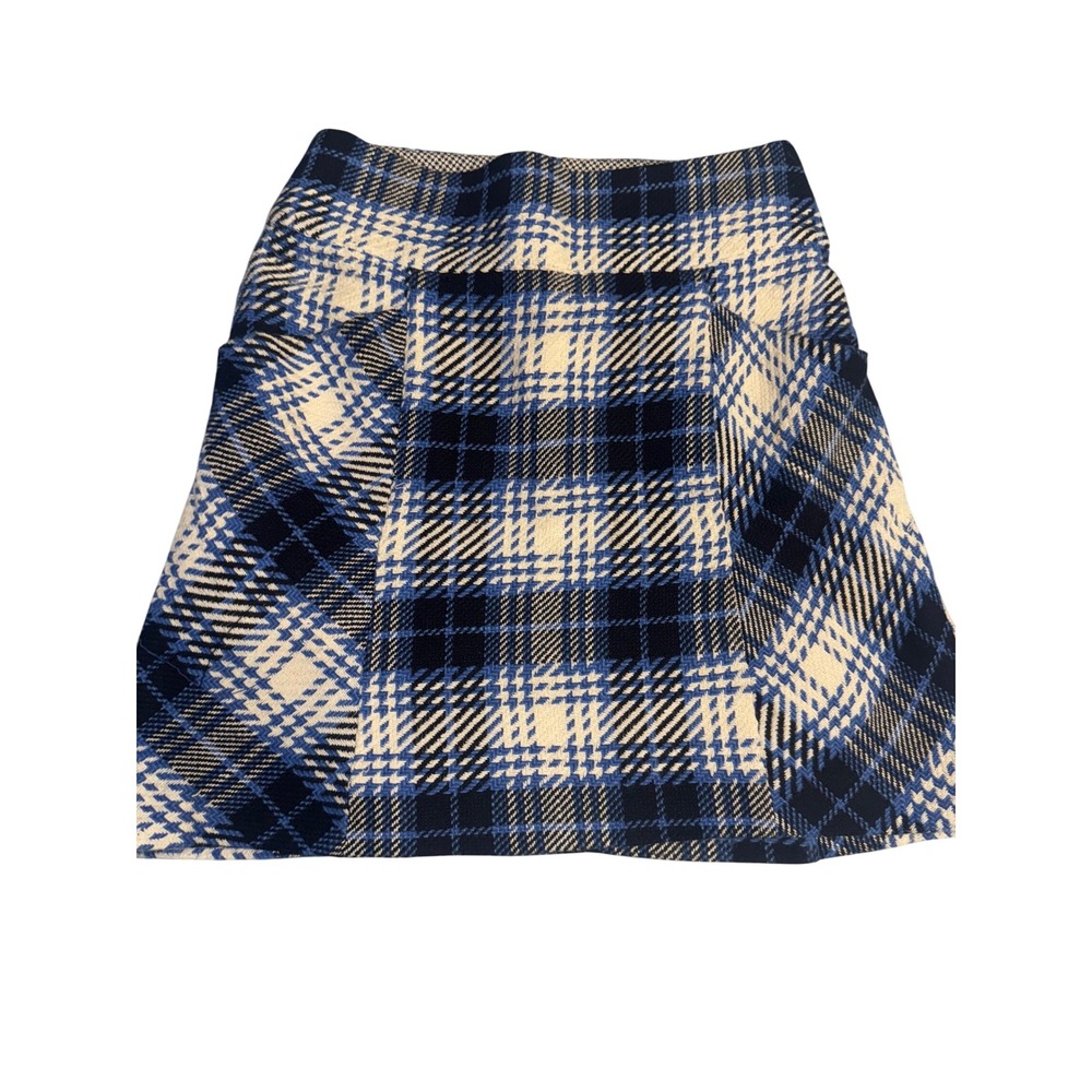 Maeve‎ Anthropologie Plaid Mini Skirt Blue Beige Cotton Blend Women's Size 4